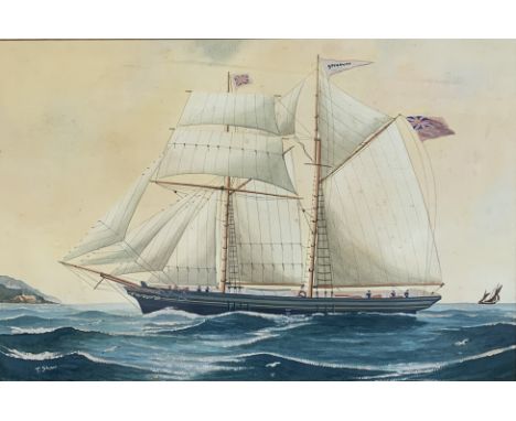 T SHAW (British, 19th/20th Century) The Spinaway - Ship's Portrait Watercolour on paper Signed and bearing a signed label ver