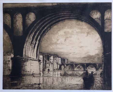 Sir Frank BRANGWYN (1867-1956) The Old Bridge, Albi,&nbsp;1916 (Gaunt 235) Etching on copper Signed in pencil (Dimensions: 50