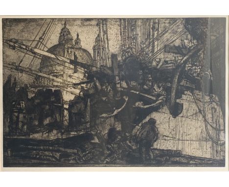 Sir Frank BRANGWYN (1867-1956) Through the Rigging - 1908 (Gaunt 118) Etching on zinc Signed in pencil (Dimensions: 53.6 x 80
