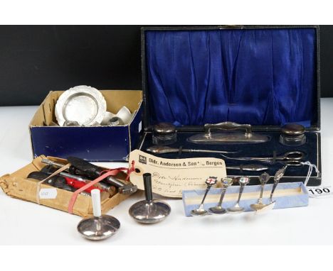 A group of mixed collectables to include a fully hallmarked sterling silver vanity set within fitted case together with a set