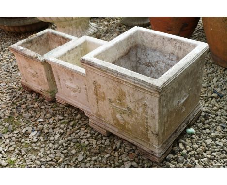 Square Marble effect Garden Planter, the sides with moulded decoration of classical urns, 39cm wide x 39cm high together with