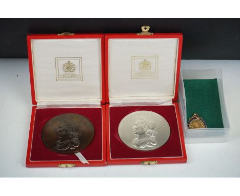 Two cased Cromwell's league medals together with a Nazareth House Cardiff 1924 9ct gold and enamel watch fob. 