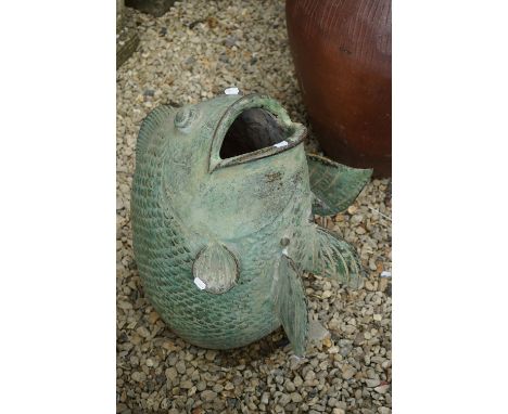 Large Terracotta Garden Planter in the form of a Carp Fish with a verdigris finish, 65cm high 