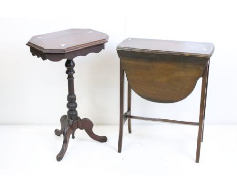 19th century Tripod Table with octagonal top, turned pedestal and three splayed legs, 47cm wide x 71cm high together with Edw