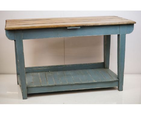 Part painted Bakery style Work Table with shelf below, 131cm long x 60cm deep x 78cm high 