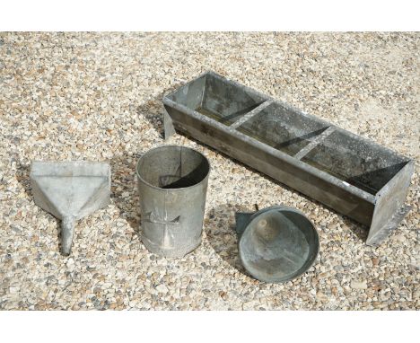Galvanised Animal Trough, 92cm long together with a Galvanised Bucket, Funnel and Hopper plus approximately Ten Terracotta Ga