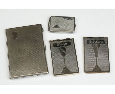 Art Deco Chrome Matching Pair of Score Book Covers, one marked ‘ Bridge ‘ and the other ‘ Golf ‘ together with a Vesta Case a
