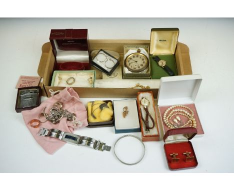 A collection of mainly vintage costume jewellery to include some silver examples together with wristwatches. 