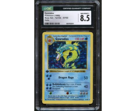 The old school colours of Gyarados looks incredible on this Shadowless 1st Edition holo card.This card has been authenticated
