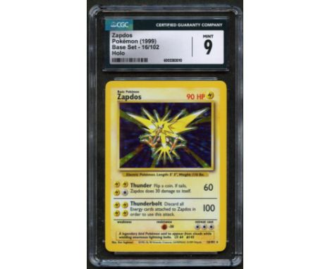 Unlimited Zapdos Holo from Base Set at a CGC 9. Spark-tacular!This card has been authenticated and graded by CGC and awarded 