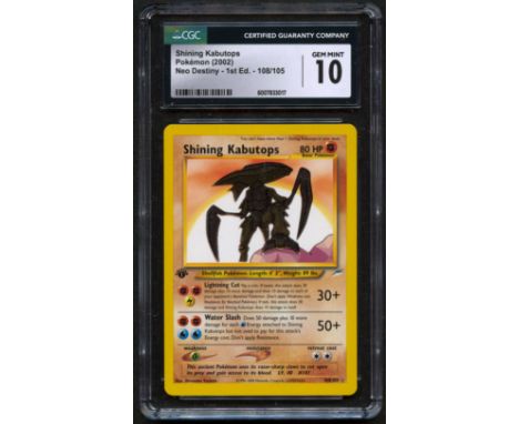The super sharp, super green Shining Kabutops 1st Edition!This card has been authenticated and graded by CGC and awarded a pe