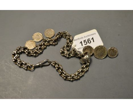 Silver Jewellery - a Dutch brooch with three silver coins, Wilhemina Konigin; a silver multi link chain mounted with three si