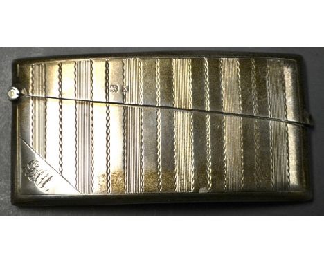 A George V silver curved rounded rectangular visiting card case,mingled cover, engine turned, Birmingham 1922
