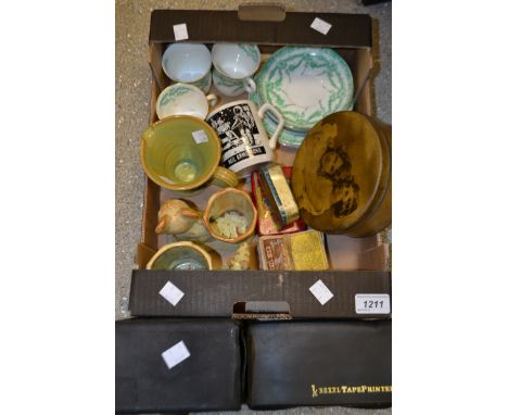Boxes & Objects - a circular tin, photographic portrait The Princesses;  others:  Burton Stoneware;  camera; ABCD Civil War N