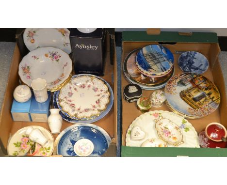 A Royal Crown Derby Royal Antoinette plate, second; a Blue Aves plate, second; Posie pattern soup dishes, others trinkets; Ay