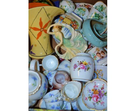 An Adderley coffee set for six, printed with corn flowers; a Royal Crown Derby Posie ginger jar and cover; an Art Deco vase; 