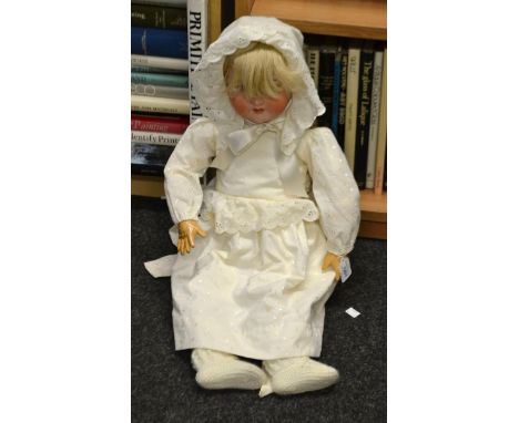 An Armand Marseille bisque head doll, jointed composition body, impressed marks, model no.390 15M, early 20th century
