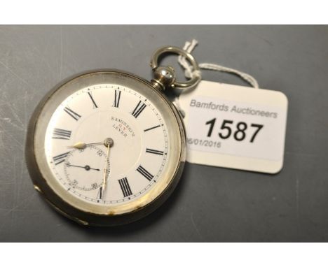A Victorian silver open face pocket watch, Kaminski's G.Y. Lever, white enamel dial, Roman numerals, minute track, subsidiary