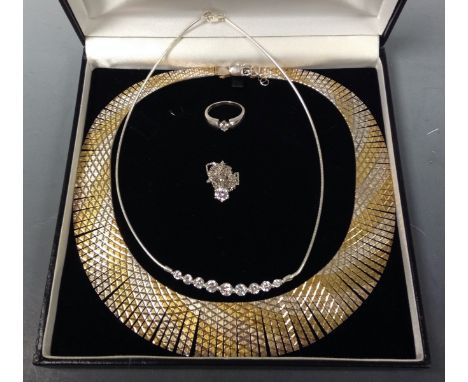 Jewellery - a Three colour 925 silver fringe necklace, cased;  a 925 silver necklace;  another pendant;  a silver ring (4)