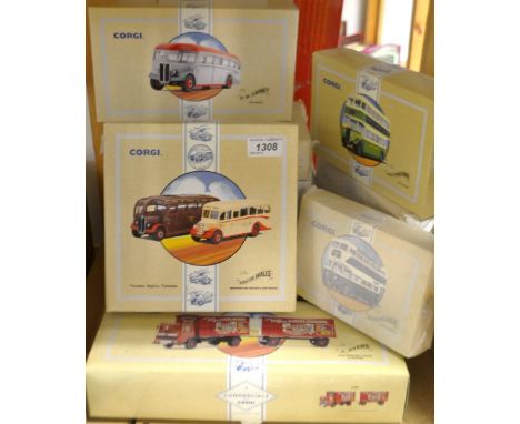 Corgi Toys - Commercials, J Ayers A.E.C Mercury Truck and Trailer;  Nottinghamshire AEC Pump Fire Engine;  R W Carney AEC Reg