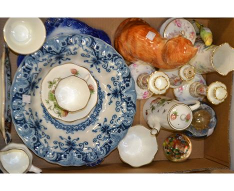 A Coalport Strawberry pattern bachelor's coffee set; a blue and white plate; an Aynsley part dressing table set; a Victorian 