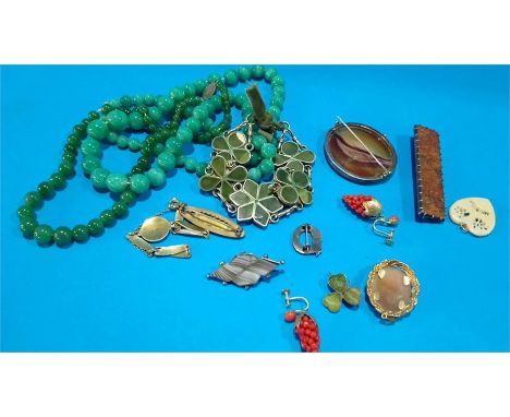 Bag of assorted jewellery to include Coral earrings, a cameo etc.