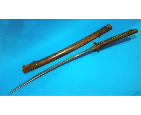 A World War II Japanese officers sword, in leather covered scabbard