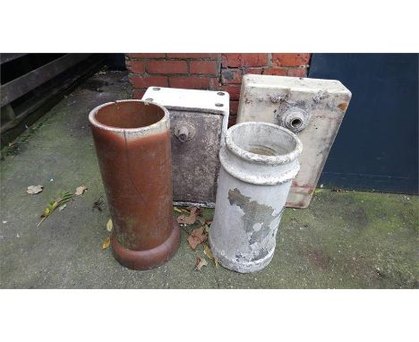 Two ceramic sinks and two chimney pots