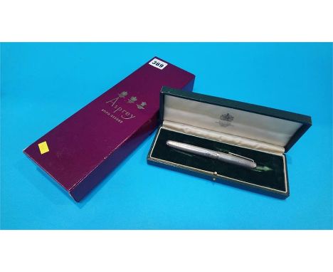 An engine turned silver fountain pen by Asprey Bond Street, with case and box