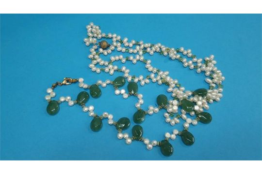 Two pearl and jade necklaces