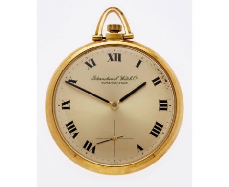 Taschenuhr IWC Schaffhausen,Schweiz 1960er Jahre. 18 kt GG. Handaufzug. 1 Golddeckel. Gehäuse poliert u. satiniert. Goldfarbe
