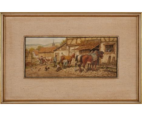 Gemälde Karl Luckhardt1886 Frankfurt - 1970 Frankfurt "An der Schmiede" u. re. sign. K. Luckhardt Öl/Platte, 15 x 35 cm Lit.: