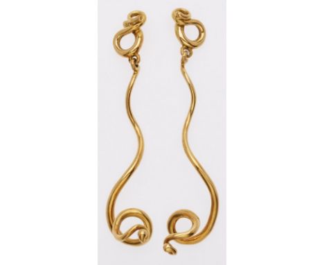 Paar Schlangen-OhrhängerEntw. Elsa Peretti für Tiffany &amp; Co. 1979. 18 kt GG. Filigrane Ohrhänger, 2 stilisierte Schlangen
