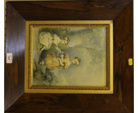 Early 19th century British School Portrait of two sisters, with Edinburgh beyond Watercolour, unsigned, 28.5cm x 22cm, in a r