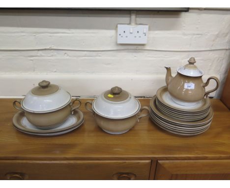 A Denby ware brown and white glaze part tea and dinner service including two tureens and covers