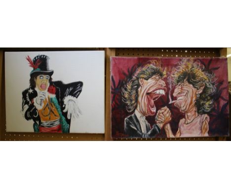 Hyienko Alex 'The Rolling Stones' oil on canvas, signed and dated 2001 40cm x 60cm And another rock portrait, oil on canvas (