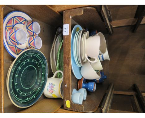 Poole pottery egg cups, jug and teawares, a Carltonware cabbage leaf dish, Dartmouth pottery breakfast wares and other cerami