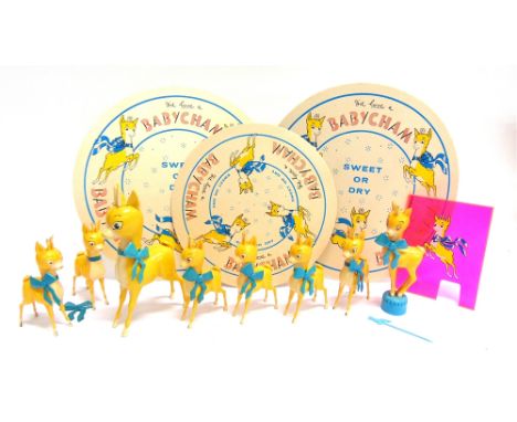 BREWERIANA - A BABYCHAM COLLECTION  comprising eight assorted plastic deer figurines; a cocktail stick; and two large bar mat