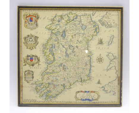 Richard Blome - 18th Century hand coloured map 'A Mapp of the Kingdome of Ireland' engraved by R Palmer with vignettes of shi