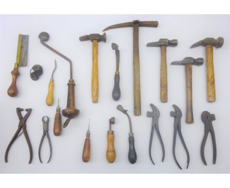 19th century and later Harness makers leather working tools including awls, creasers, ticklers etc 