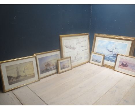 6 various prints of the SS Great Britain & print of 2 girls in rowing boat, signed in pencil; Myles Mence 39/400 F/G (scratch