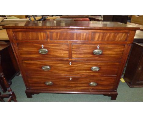George III mahogany chest with 3 concealed drawers above 2 short & 2 long drawers on bracket feet 102H x 132W cm