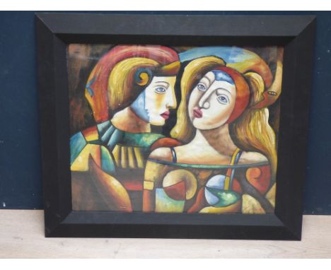 A studio framed oil painting 'Portrait of two Masquerade Figures', 49 x 59 cm, f/g
