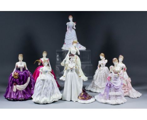 A small collection of Royal Worcester bone china figures, including - "Queen Elizabeth II" (No. 117 of 4500), 10ins high, "A 
