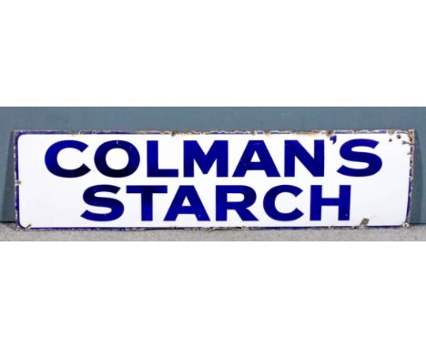 An early 20th Century enamel rectangular advertising sign "Coleman's Starch", 16ins x 62ins  (somewhat damaged around edges),
