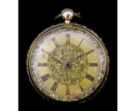 A William IV gentleman's 18ct gold cased open faced verge pocket watch by Robert Roskell, Liverpool, No. 46259, the gilt dial