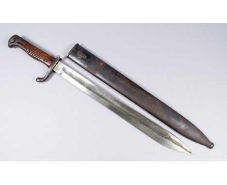 A World War I German "butcher" bayonet, 14.5ins bright steel fullered broad blade, stamped "R. Stock & Co. Berlin - Marienfel