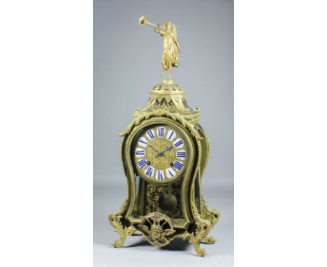 An 18th/19th Century French gilt brass and Boulle cased mantel clock by Minuet of Paris, the 8ins diameter gilt brass dial wi