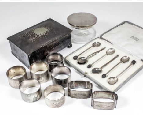 A pair of Elizabeth II silver circular napkin rings with engine turned ornament, by Edward Barnard & Sons Ltd, London 1944 (i