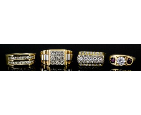 A gentleman's 18ct gold diamond set ring, the rectangular flat face set with a central band of seven brilliant cut diamonds (